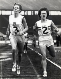 Joy Cattling in the half mile at the White City in 1960s competing for GB against USA.