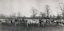 The start of the 1950 annual Highgate Harriers Schools Race for the Cuthbert Cup. As with the London Marathon in the 1970s, Highgate were ahead of everyone in the country. Freddie Cuthbert was club president in Highgate's centenary year 1979.