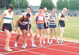 Andy and Henry at the start of the Southern Men's League 5000m - Portsmouth 26th June 2004